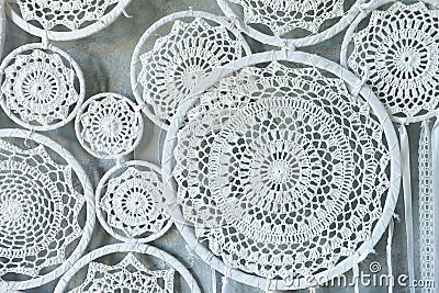 Beautiful delicate white lace woven in circles Stock Photo