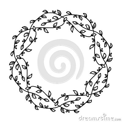 Beautiful delicate wreath with small leaves and flowers in the form of hearts. Vector Illustration