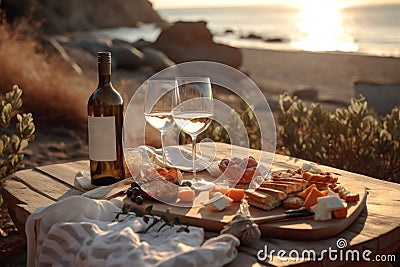 Beautiful delicious romantic still life with bottle of white wine Stock Photo