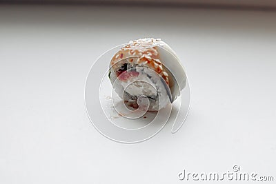 Beautiful delicious sushi. Sushi delivery. Advertising sushi rolls made of fish and cheese. Stock Photo