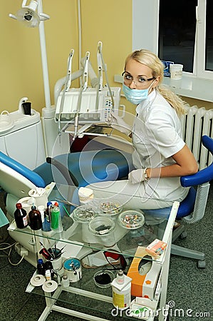 Beautiful dentist in medical office Stock Photo