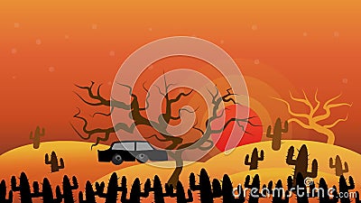 Beautiful Desert Background 2d Animation and Moving Car Video. Stock