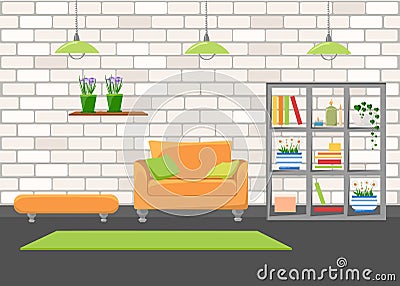 Beautiful design elements, Vector illustration of living room furniture in mid century modern style. Cartoon Illustration