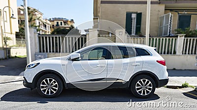 Beautiful design of profile view of ivory color vehicle model Renault Kadjar manufactured by French Renault automotive industry Editorial Stock Photo