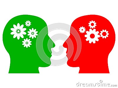 Beautiful design of two heads with different types of thinking Vector Illustration