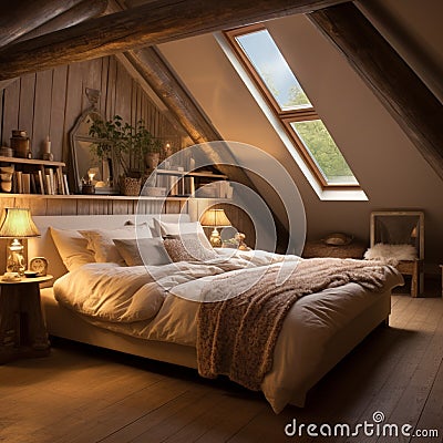 beautiful designed bedroom generated by AI tool Stock Photo