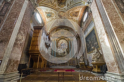 Beautiful detail of ceiling and marble columns of basilica of Sa Stock Photo