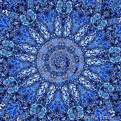 Beautiful Detailed Blue Mandala Fractal. Abstract Background Pattern. Decorative Modern Artwork. Creative Ornate Image. Element. Stock Photo