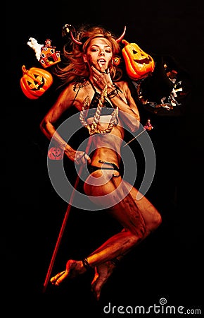 Beautiful devil with trident Stock Photo