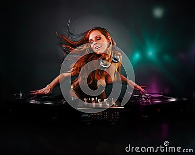 Beautiful DJ girl Stock Photo