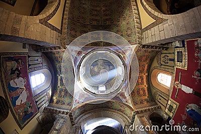 Beautiful dome in the Armenian Cathedral in Lviv. Magnificent ancient mosaic. Editorial Stock Photo