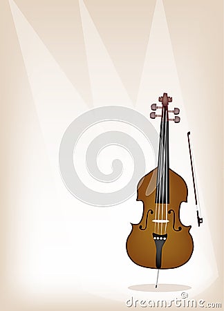 A Beautiful Double Bass on Brown Stage Background Vector Illustration