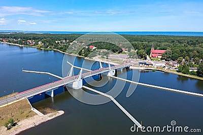 Beautiful drawbridge over the Dead Vistula river in Sobieszewo, Poland Stock Photo