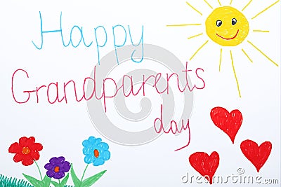 Beautiful drawing with phrase Happy Grandparents Day, top view Stock Photo