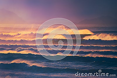 Beautiful dreamy seascape with waves at the sunset Stock Photo