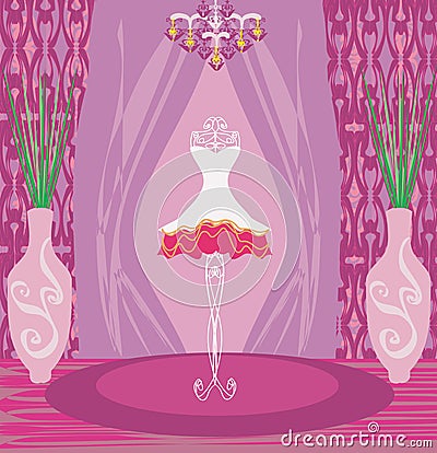 Beautiful dress on a mannequin in elegant boutique Vector Illustration