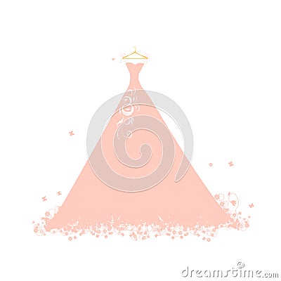 Beautiful dress pink on hangers Vector Illustration