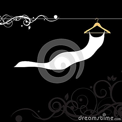 Beautiful dress white on hanger Vector Illustration