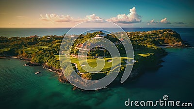 Beautiful drone photo of a golf resort summertime - Generative AI Stock Photo