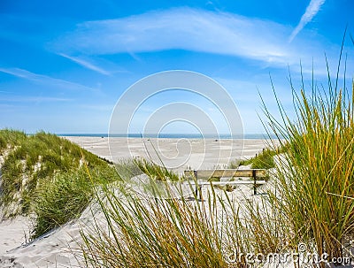 Beautiful dune landscape and long beach at North Sea Stock Photo