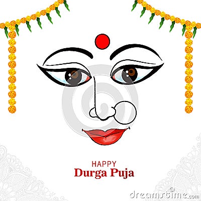 Beautiful durga face in happy durga puja subh navratri card background Vector Illustration