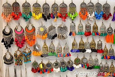 Beautiful ear rings in an Indian market Editorial Stock Photo