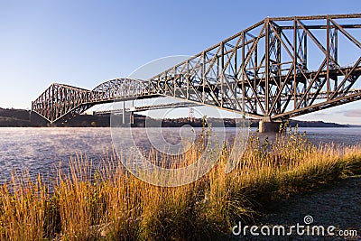 Beautiful early morning view of the 1919 steel Quebec Bridge over the St. Lawrence river Stock Photo