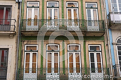 Porto, Portugal - July, 2017. Beautiful traditional quaint houses in the old, vintage and touristic ribeira district of Porto, Por Editorial Stock Photo