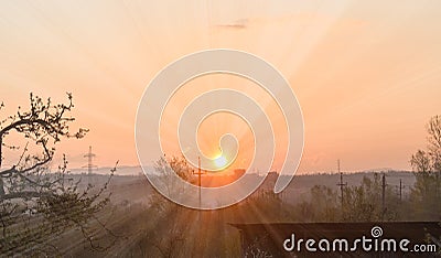 Amazing early sunrise in a beautiful spring day with a bright clear sky Stock Photo