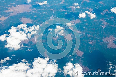 Beautiful earth and sea from a window airplane background Stock Photo