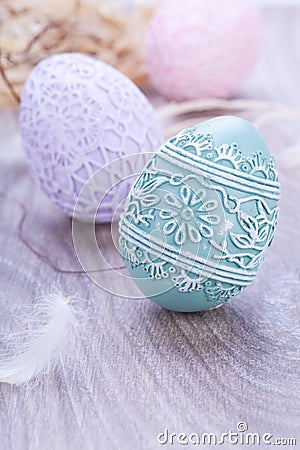 Beautiful easter egg decoration colorfull eggs seasonal pastel Stock Photo