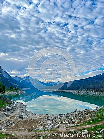 The beautiful Edith Lake along Maligne Road in Jasper National Park Stock Photo