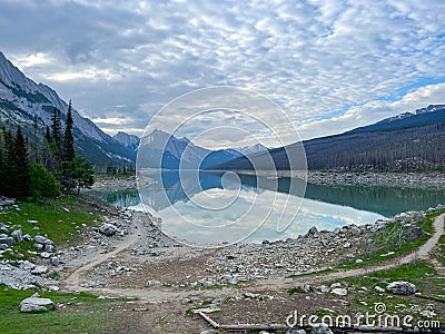 The beautiful Edith Lake along Maligne Road in Jasper National Park Stock Photo