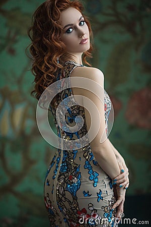Beautiful effectual red-haired girl. Red Hair. Fashion Girl Portrait . Stock Photo
