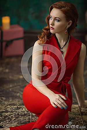 Beautiful effectual red-haired girl. Red Hair. Fashion Girl Portrait . Stock Photo