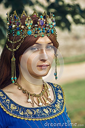Beautiful Eleanor of Aquitaine, duchess and queen of England and France on High Middle Ages. Stock Photo