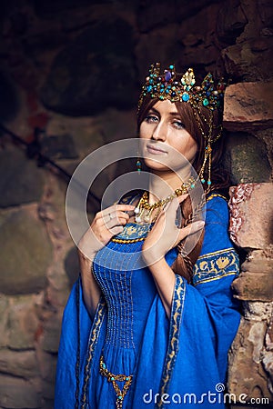 Beautiful Eleanor of Aquitaine, duchess and queen of England and France on High Middle Ages. Stock Photo