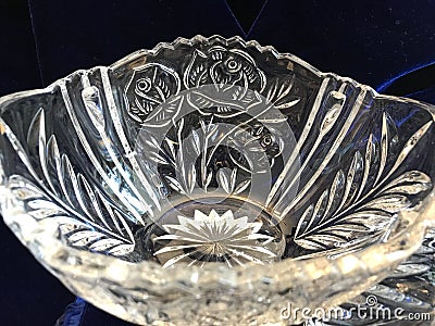 Beautiful Elegant Antique Hand Cut Lead Crystal Glass Bowl - EAPG Stock Photo