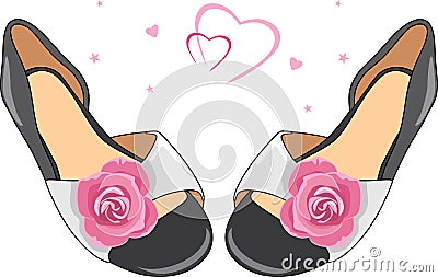 Beautiful elegant ladies shoes with roses Vector Illustration