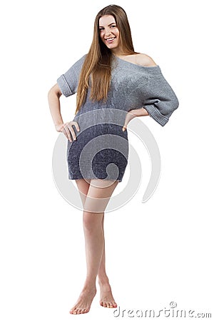 Beautiful elegant model in woolen sweater Stock Photo