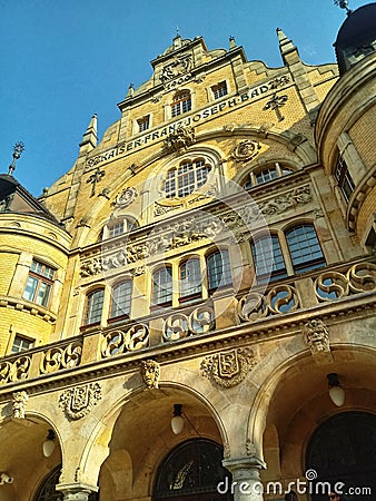Old richly decorated fasade of bath hall in Liberec, Czech Republic Editorial Stock Photo