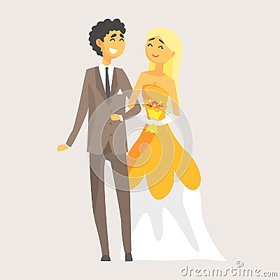 Beautiful elegant wedding love couple. Romantic couple colorful cartoon character Vector Illustration