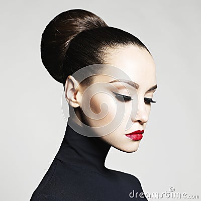 Beautiful elegant woman in black turtleneck Stock Photo