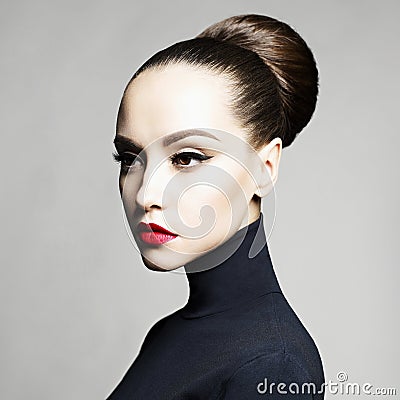 Beautiful elegant woman in black turtleneck Stock Photo