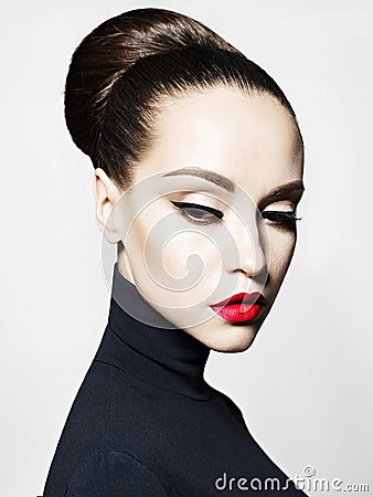 Beautiful elegant woman in black turtleneck Stock Photo