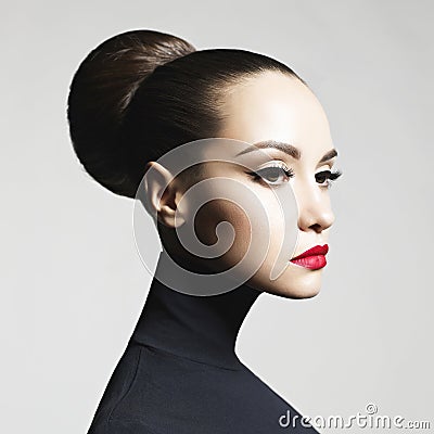 Beautiful elegant woman in black turtleneck Stock Photo