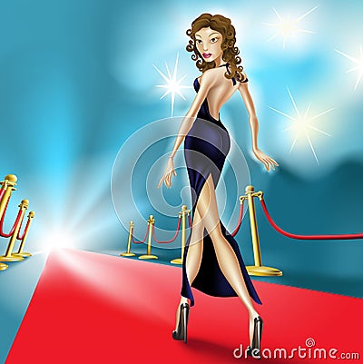 Beautiful elegant woman on the red carpet Vector Illustration