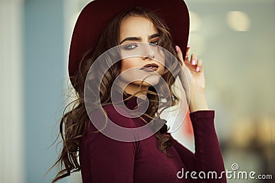 Beautiful elegant woman is wearing fashion autumn clothes , fall concept Stock Photo