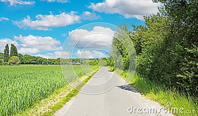 Beautiful empty rural landscape countryside cycling track in summer - Viersen, Niederrhein, Germany Stock Photo