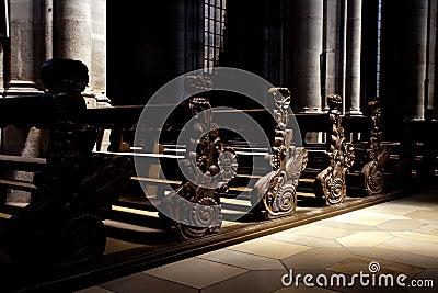 Beautiful empty wooden benches Editorial Stock Photo